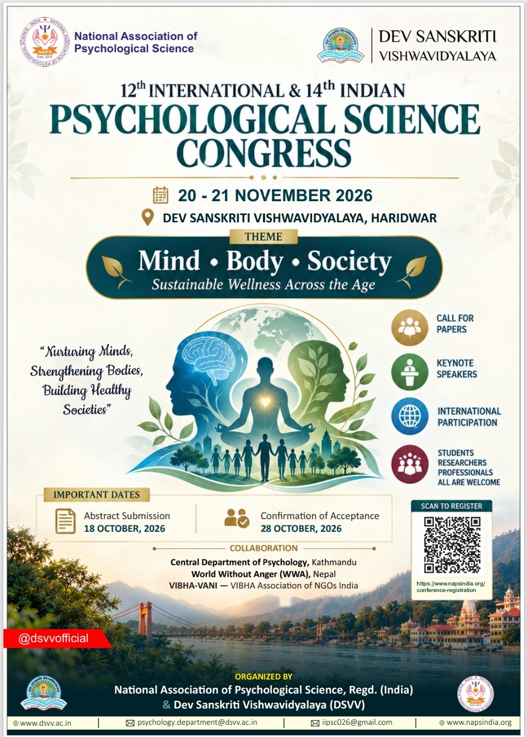 12th International 14th Indian Psychological Science Congress Date 20-21 November 2026