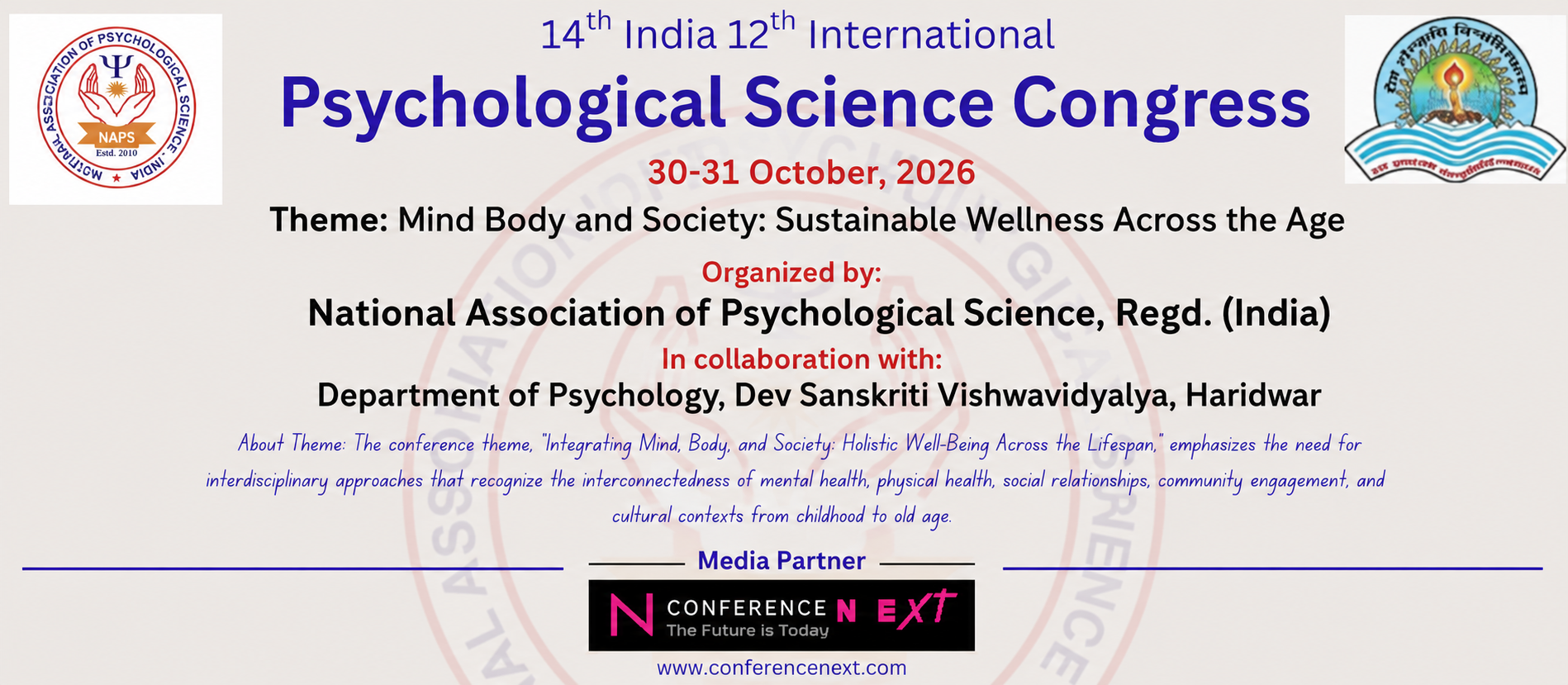 14th India 12th International Psychological Science Congress Date 30-31 October 2026